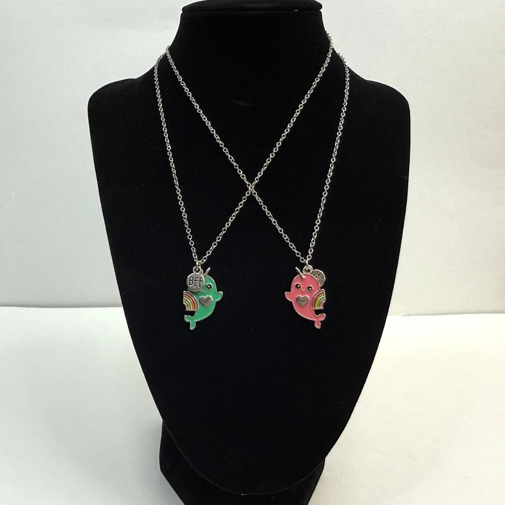 BFF Narwhal Best Friends Forever Charm Pendant Necklace Girls Jewelry Set of 2